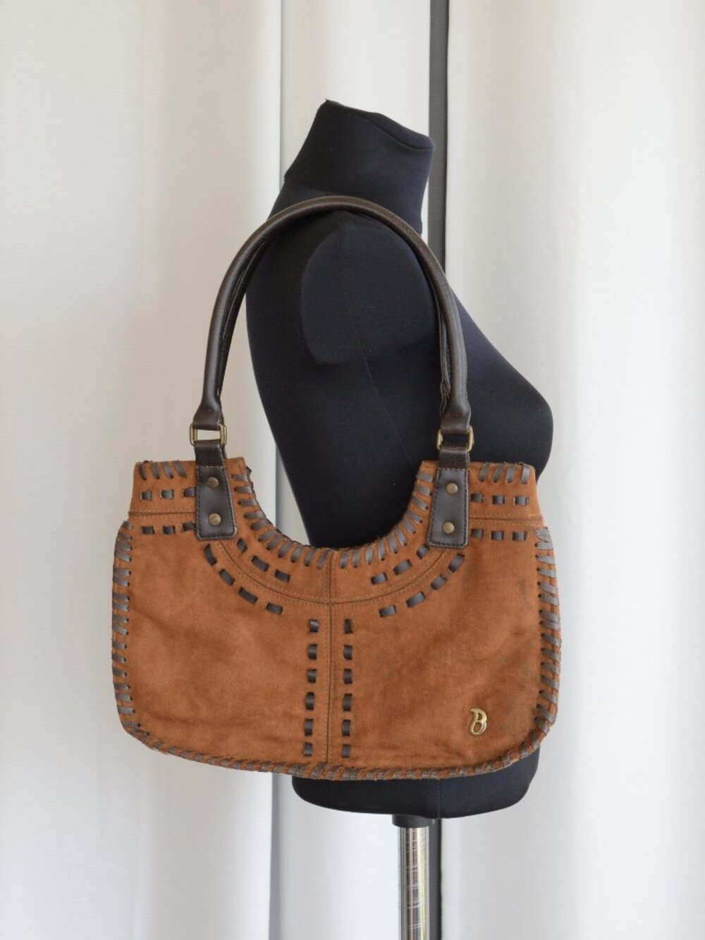 Y2K Brown Suede Whipstitch Trim Shoulder Bag